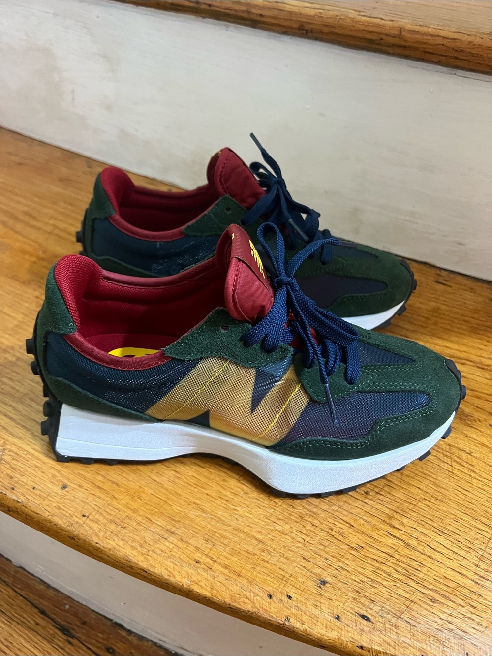 New Balance Burgundy, Green & Navy Sneaker with Gold Details